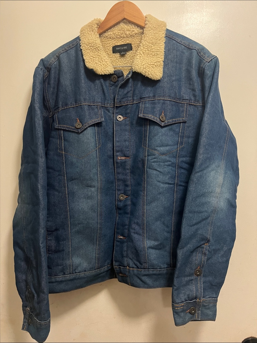 Ring of Fire Blue Denim Jacket with Cream Sherpa Trim